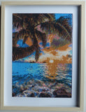 Beach Scene made by studding > 10,000 rhinestones for this artwork